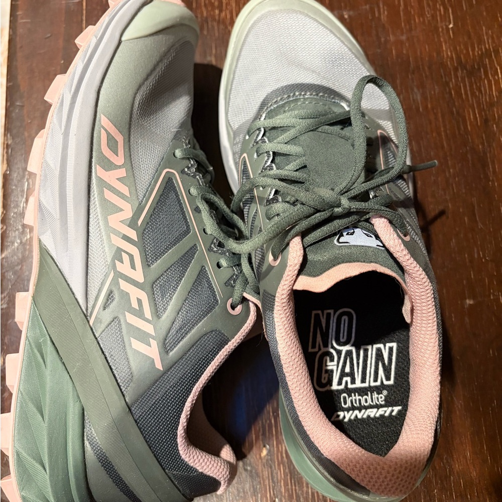 Dynafit Women’s Trail Running Sneakers in Olive Green with Pink Trim